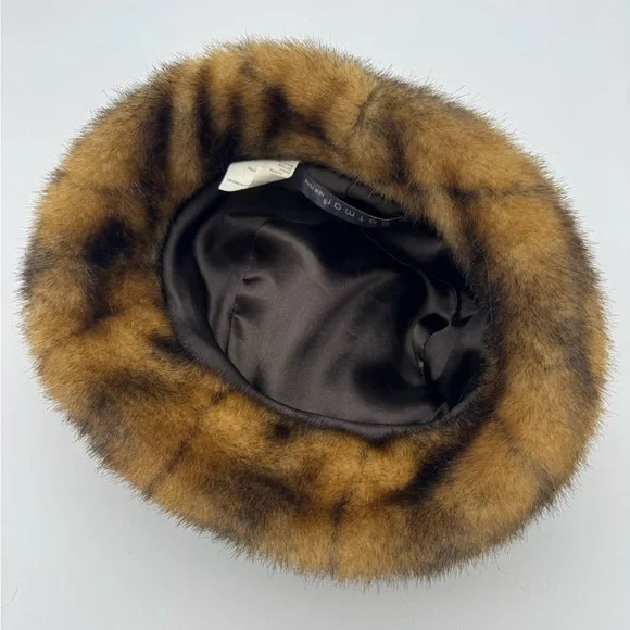 Betmar New York Faux Fur Hat Brown satin lining winter bucket style apres ski - Picture 6 of 7
